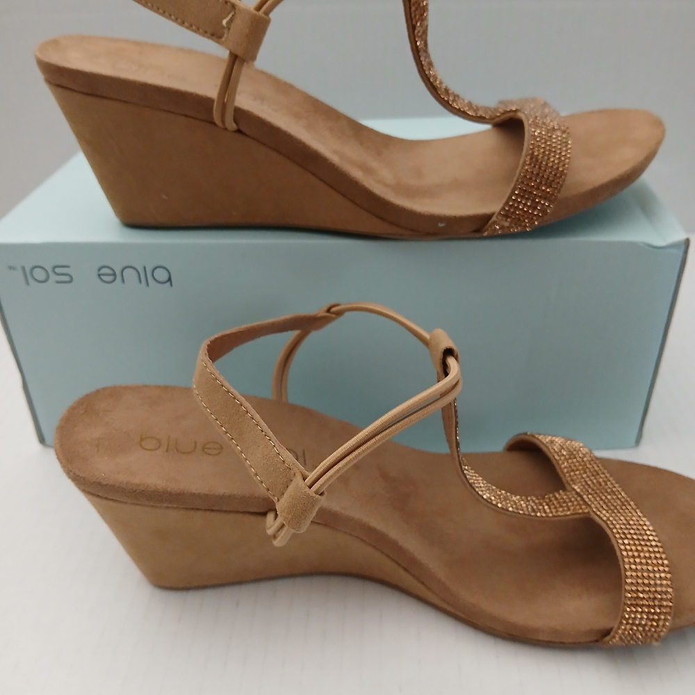MILLIE STONE Sizes 8.5/ 7.5 Women's Tan Wedge Sandals New $18 - Picture 6 of 11
